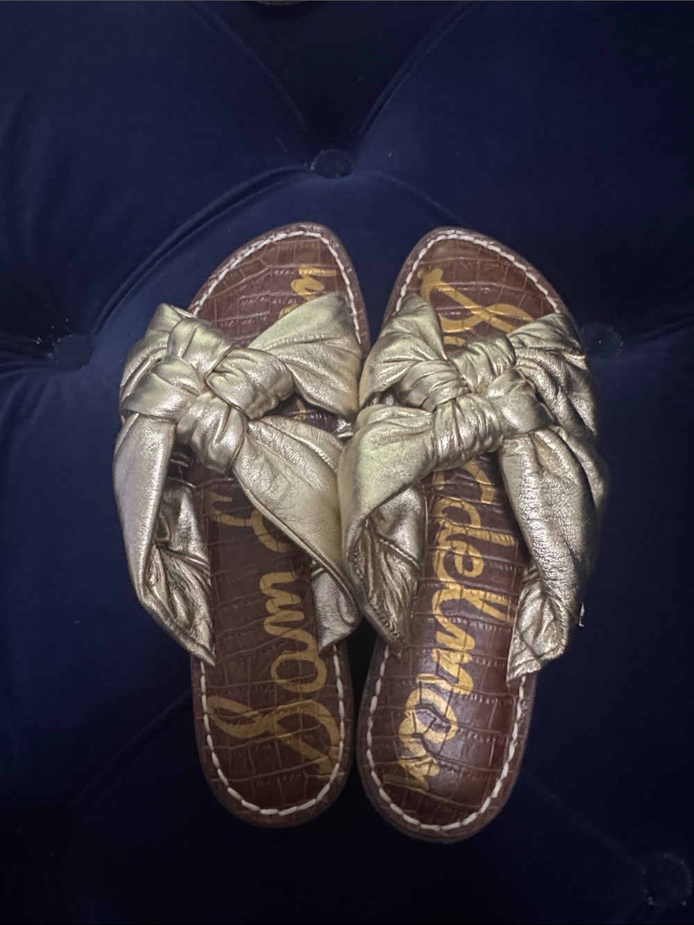 Sam Edelman Gold Knotted Leather Slide Sandals